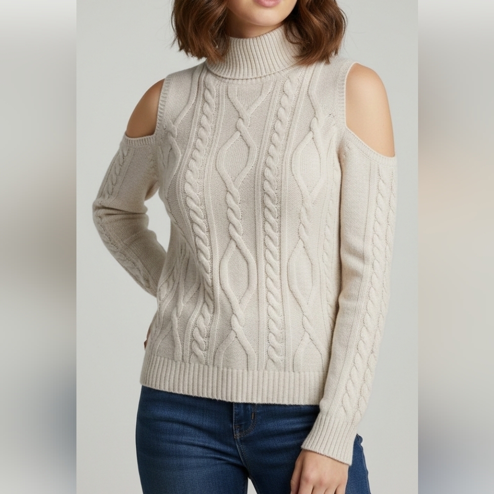 4/20$ ➡️ Ardene Cream Cable Knit Turtleneck Sweater Off The Shoulder